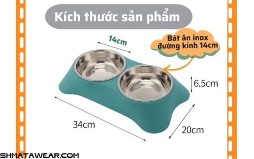 Khay Đựng Thức Ăn Cho Chó Mèo Kèm 2 Bát Inox Dễ Dàng Vệ Sinh