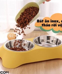 Khay Đựng Thức Ăn Cho Chó Mèo Kèm 2 Bát Inox Dễ Dàng Vệ Sinh