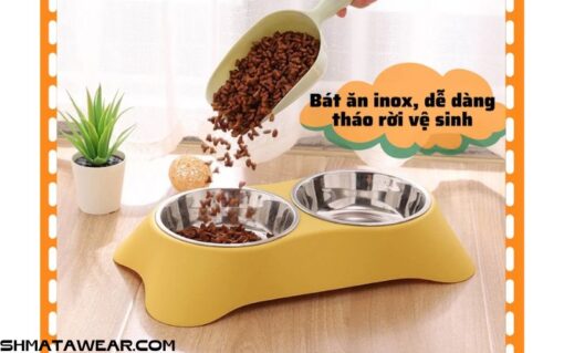 Khay Đựng Thức Ăn Cho Chó Mèo Kèm 2 Bát Inox Dễ Dàng Vệ Sinh